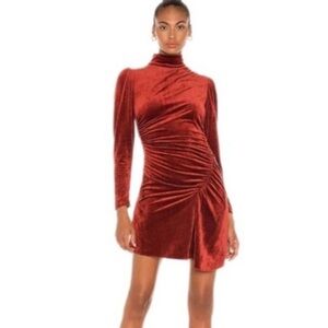 A.L.C. | Marcel Long-Sleeve Ruched Micro Velvet Dress Sumac | 10